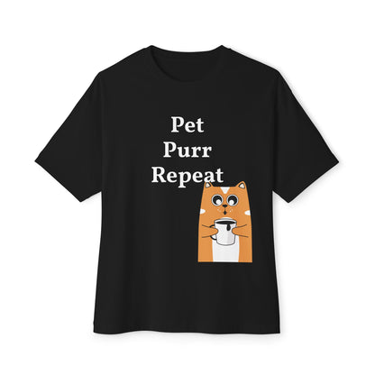 Cute Cat Lover Boxy Tee - Pet Purr Repeat Shirt