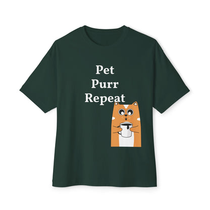 Cute Cat Lover Boxy Tee - Pet Purr Repeat Shirt