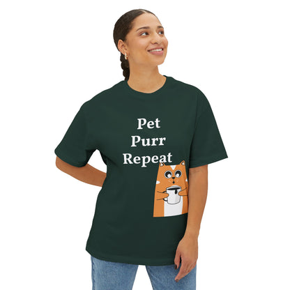 Cute Cat Lover Boxy Tee - Pet Purr Repeat Shirt