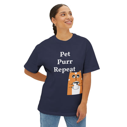 Cute Cat Lover Boxy Tee - Pet Purr Repeat Shirt