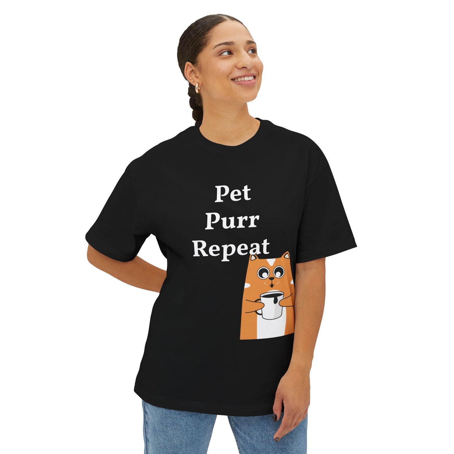 Cute Cat Lover Boxy Tee - Pet Purr Repeat Shirt