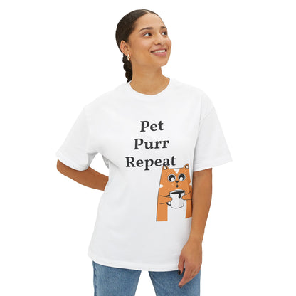 Cute Cat Lover Boxy Tee - Pet Purr Repeat Shirt