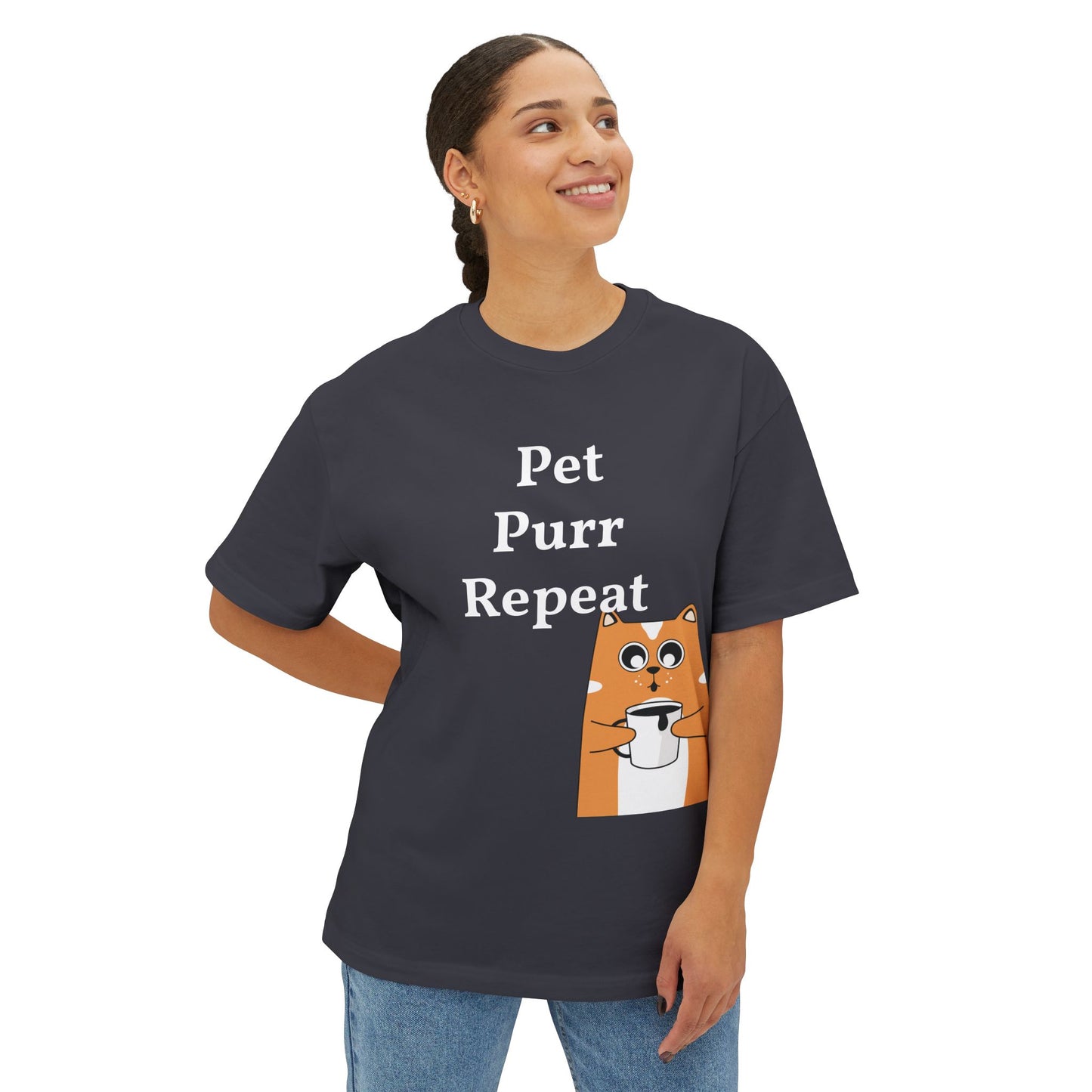 Cute Cat Lover Boxy Tee - Pet Purr Repeat Shirt